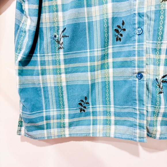 CAROLL REED Vintage green plaid shirt with embroidered leaves - Picture 7 of 9